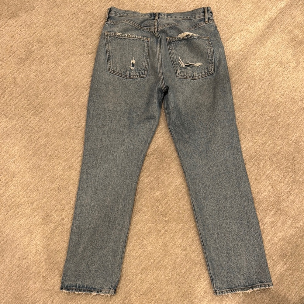 Agolde Blue Distressed Straight Leg Jeans - Picture 2 of 4